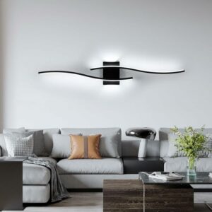 Applique Murale Intérieure LED, 27W 3000LM Lignes Simples Lampe Murale Moderne, Lumière Blanche Froide 6500K, Iuminaire Mural Interieur Noir pour Chambre, Salon, Alle à manger, Couloir, Escalier