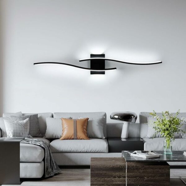 Applique Murale Intérieure LED, 27W 3000LM Lignes Simples Lampe Murale Moderne, Lumière Blanche Froide 6500K, Iuminaire Mural Interieur Noir pour Chambre, Salon, Alle à manger, Couloir, Escalier