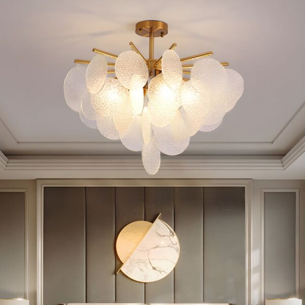 Lustre Moderne Radial en Métal Lampe Suspendue avec Plaque Ronde en Verre