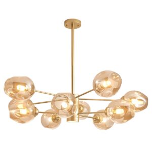 Lustre Radial en Métal Moderne Suspension à Abat-Jour en Verre à Fossettes Ambré