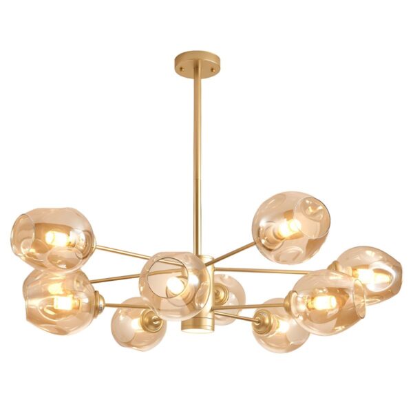 Lustre Radial en Métal Moderne Suspension à Abat-Jour en Verre à Fossettes Ambré