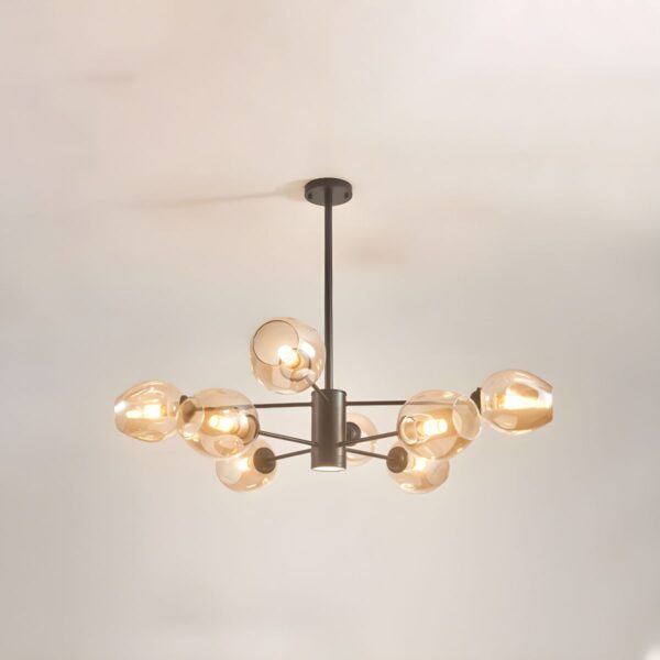 Lustre Radial en Métal Moderne Suspension à Abat-Jour en Verre à Fossettes Ambré