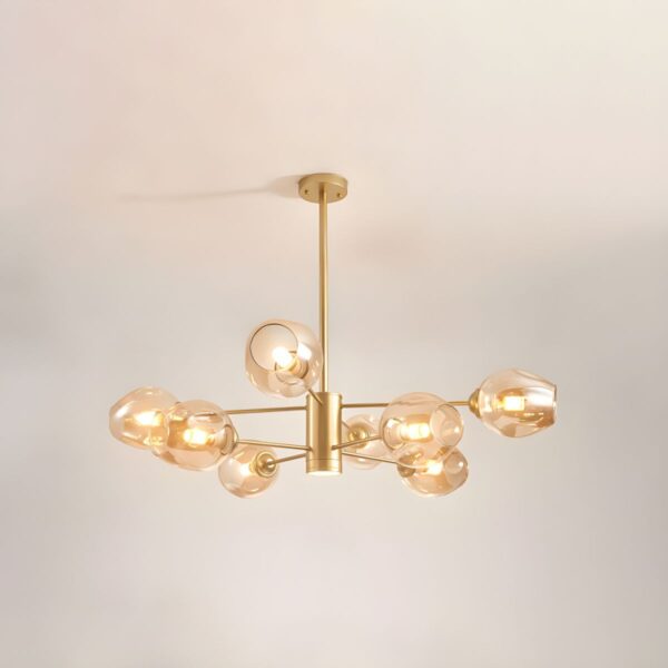 Lustre Radial en Métal Moderne Suspension à Abat-Jour en Verre à Fossettes Ambré