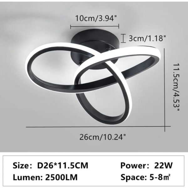 Plafonnier LED Moderne 22W 2500LM, Lustre Noire pour Chambre Salon Couloir, Diamètre 26cm, Lumière 6500K Blanche Froide