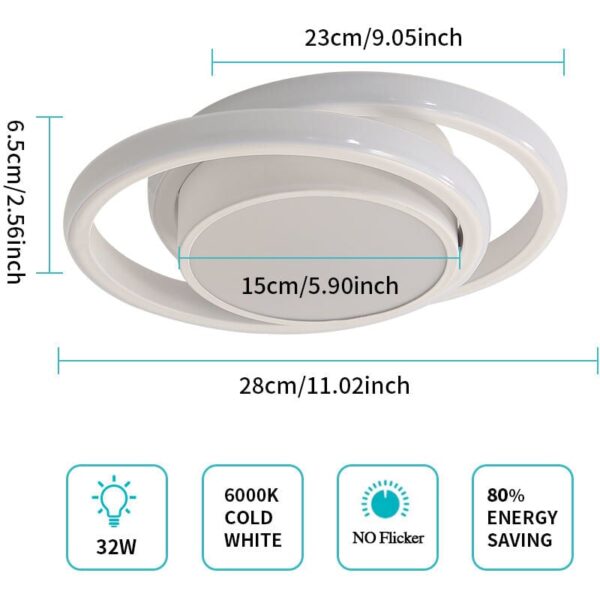 Plafonnier LED, Rond Lampe de Plafond 32W 2500lm, Moderne Luminaire Plafonnier pour Couloir Coucher Cuisine Salon, Blanc Froid 6000K, Longueur 28cm
