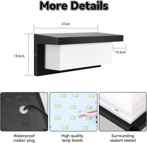 Applique murale extérieure, 18 W, IP65, applique murale LED en aluminium 3000K/4500K/6000K pour décoration murale extérieure, jardins, terrasses, garages, etc. [Classe énergétique F]