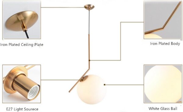 Moderne Mode Suspension Lampe Fer Verre LED Luminaire Suspension Boule Verre Vec Du Métal Doré