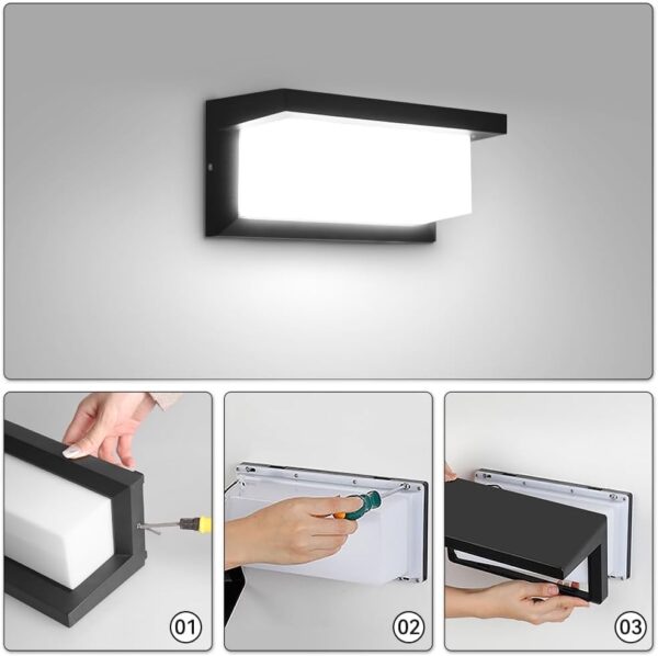 Applique murale extérieure, 18 W, IP65, applique murale LED en aluminium 3000K/4500K/6000K pour décoration murale extérieure, jardins, terrasses, garages, etc. [Classe énergétique F]