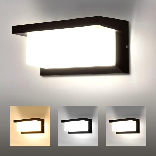 Applique murale extérieure, 18 W, IP65, applique murale LED en aluminium 3000K/4500K/6000K pour décoration murale extérieure, jardins, terrasses, garages, etc. [Classe énergétique F]