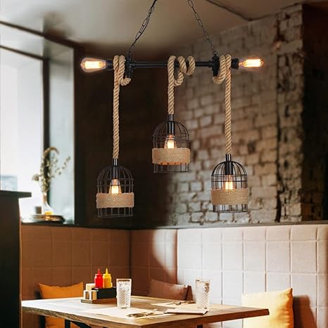 Lustre Créatif Corde Art Lampe Suspendue Maison Restaurant Café Bar Décoration Lustre Suspendu E26 Luminaire Intérieur