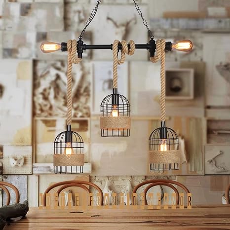 Lustre Créatif Corde Art Lampe Suspendue Maison Restaurant Café Bar Décoration Lustre Suspendu E26 Luminaire Intérieur