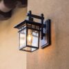 Applique murale carrée d'extérieur, éclairage de style vintage, luminaire d'extérieur pour jardin, porche, lanterne rétro en aluminium moulé sous pression avec base en verre transparent E27, applique murale noire mate, îlot de cuisine