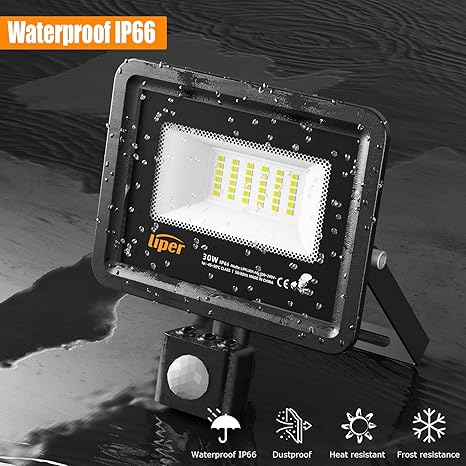 Liper 30W Projecteur LED Exterieur Detecteur de Mouvement, 3000LM 6500K IP66 LED Lumiere Exterieure Capteur Infrarouge Spot Exterieur Garages Jardins