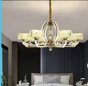Grand lustre suspendu en cristal, lustre d'éclairage moderne en plastique, lampe suspendue en cristal