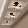 Plafonnier LED carré à 2 anneaux, design créatif, style nordique, blanc et noir, abat-jour en acrylique, idéal pour une entrée, un couloir, un bureau, une chambre, une cuisine ou un salon (6 styles)