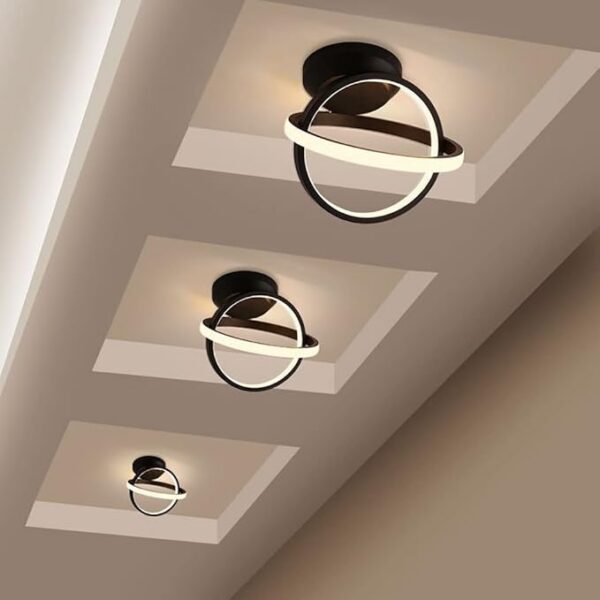 Plafonnier LED carré à 2 anneaux, design créatif, style nordique, blanc et noir, abat-jour en acrylique, idéal pour une entrée, un couloir, un bureau, une chambre, une cuisine ou un salon (6 styles)