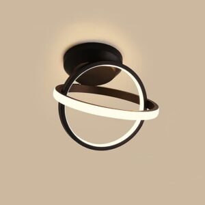 Plafonnier LED carré à 2 anneaux, design créatif, style nordique, blanc et noir, abat-jour en acrylique, idéal pour une entrée, un couloir, un bureau, une chambre, une cuisine ou un salon (6 styles)