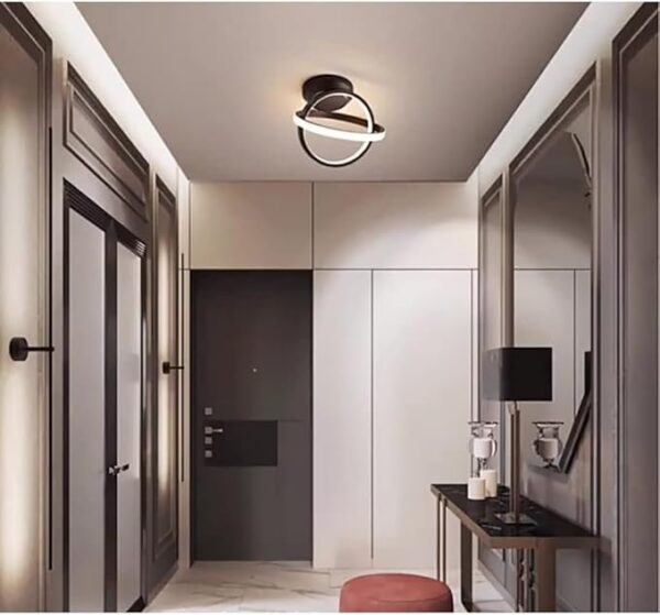 Plafonnier LED carré à 2 anneaux, design créatif, style nordique, blanc et noir, abat-jour en acrylique, idéal pour une entrée, un couloir, un bureau, une chambre, une cuisine ou un salon (6 styles)