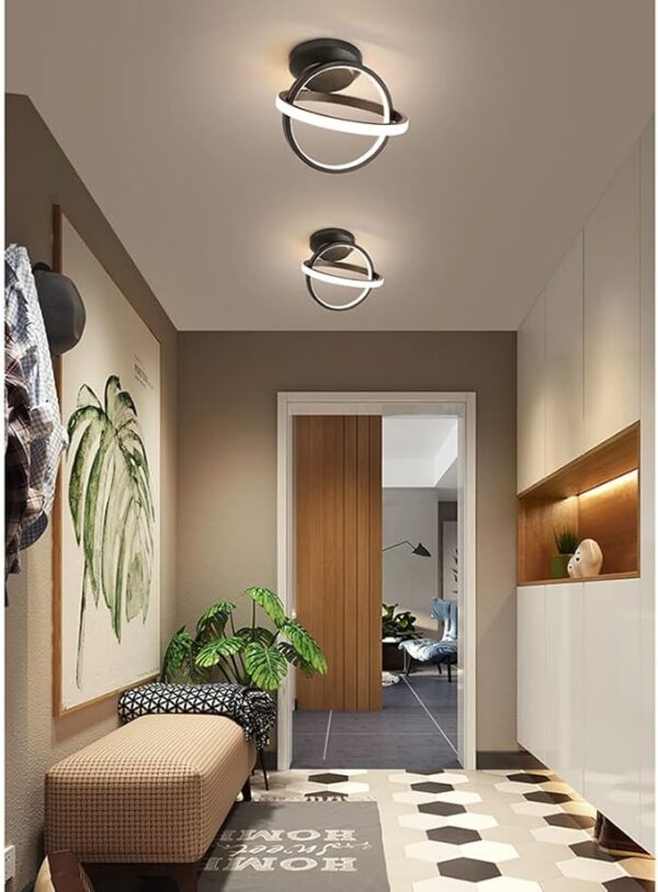 Plafonnier LED carré à 2 anneaux, design créatif, style nordique, blanc et noir, abat-jour en acrylique, idéal pour une entrée, un couloir, un bureau, une chambre, une cuisine ou un salon (6 styles)