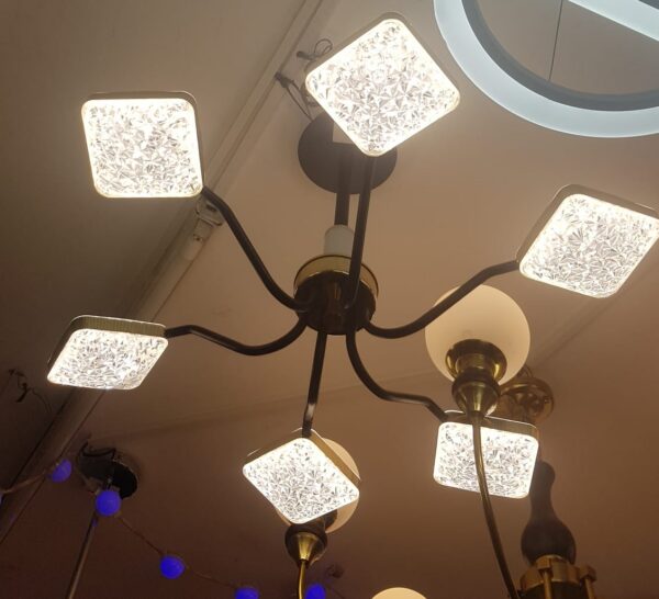 Lustre LED Six Bras à  trois Couleur Jaune, industriel et Blanc