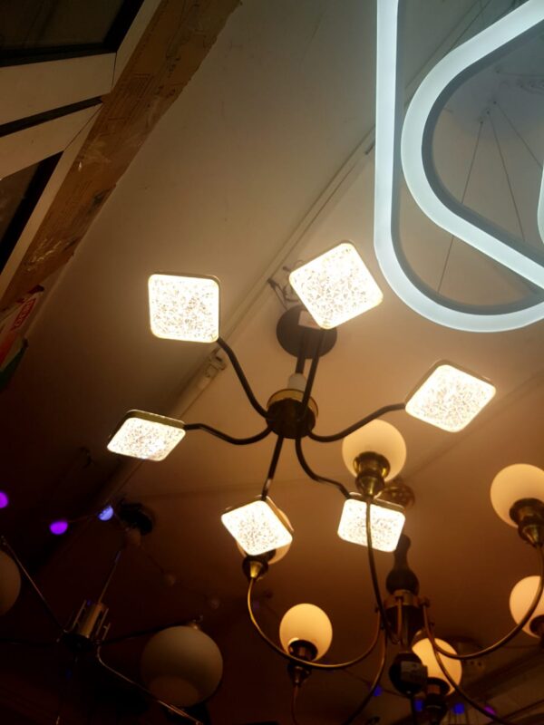 Lustre LED Six Bras à  trois Couleur Jaune, industriel et Blanc